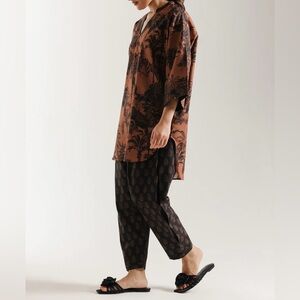 Ethnic Indian Wear Brown and Black Patterned Women's kurta and Cropped Pants